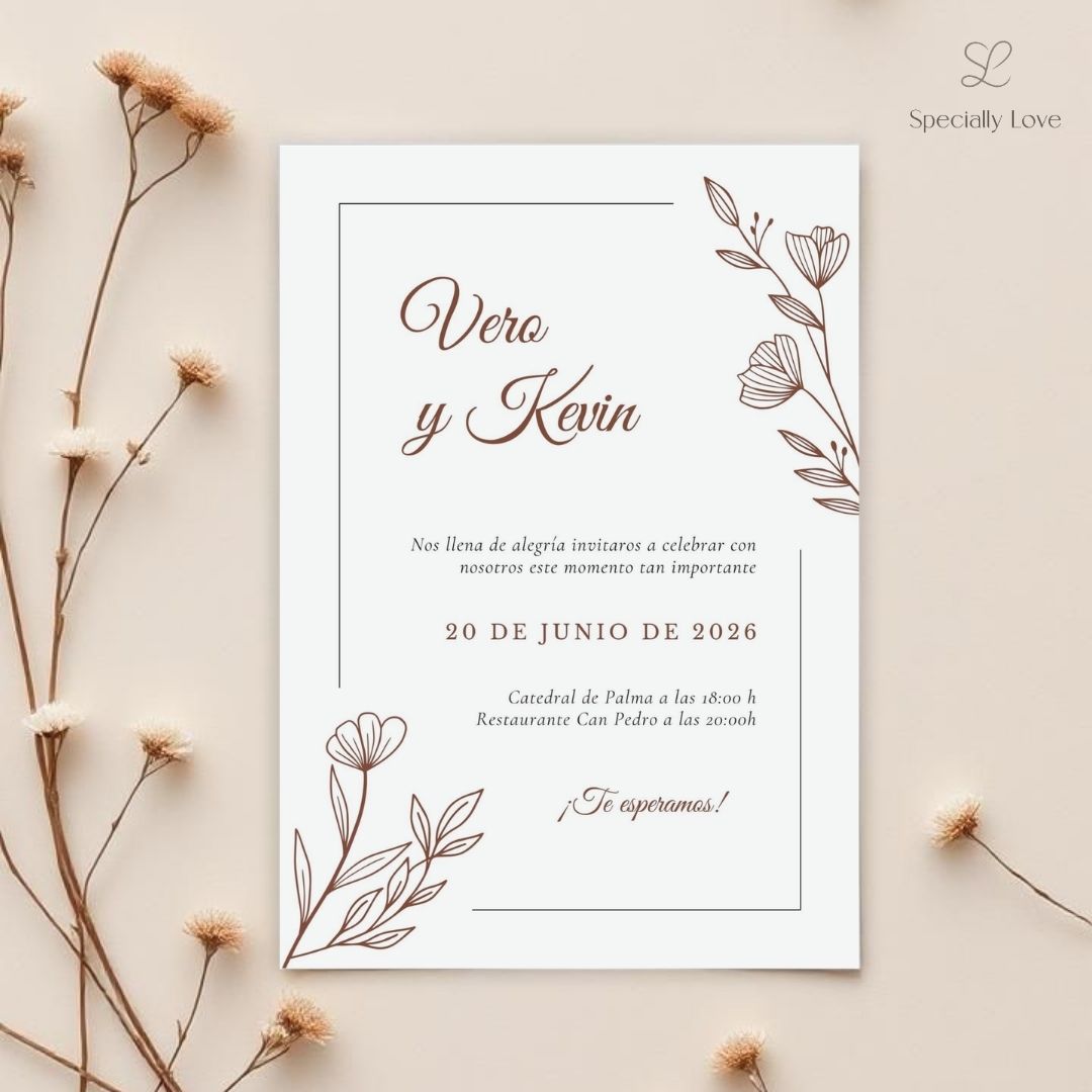 Invitaciones de boda para imprimir simple flowers